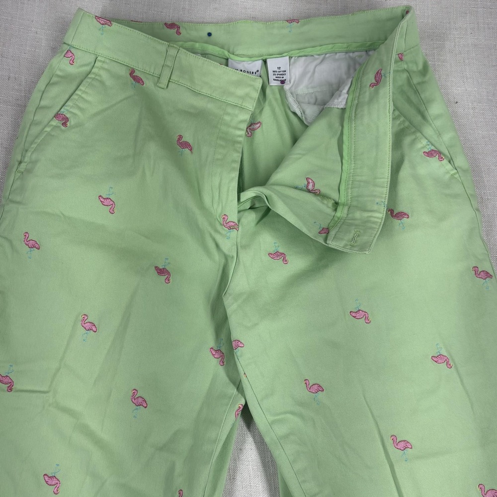Kim Rogers Light Green Embroidered Flamingo Capris - Picture 2 of 8
